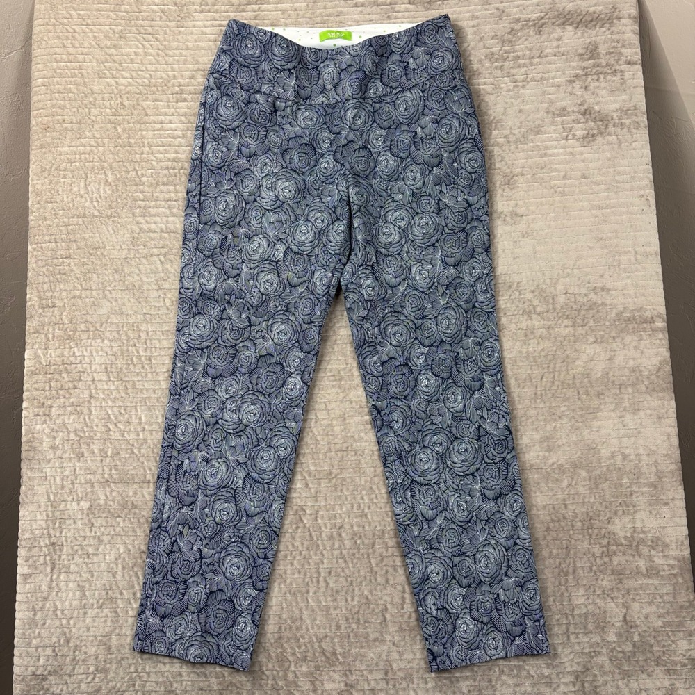 Swing Control‎ Rose Print Golf Pants Navy Blue White Floral Slim Leg Size 8